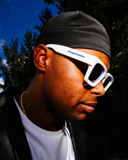 GLOSSY WHITE “ECHO” SUNGLASSES